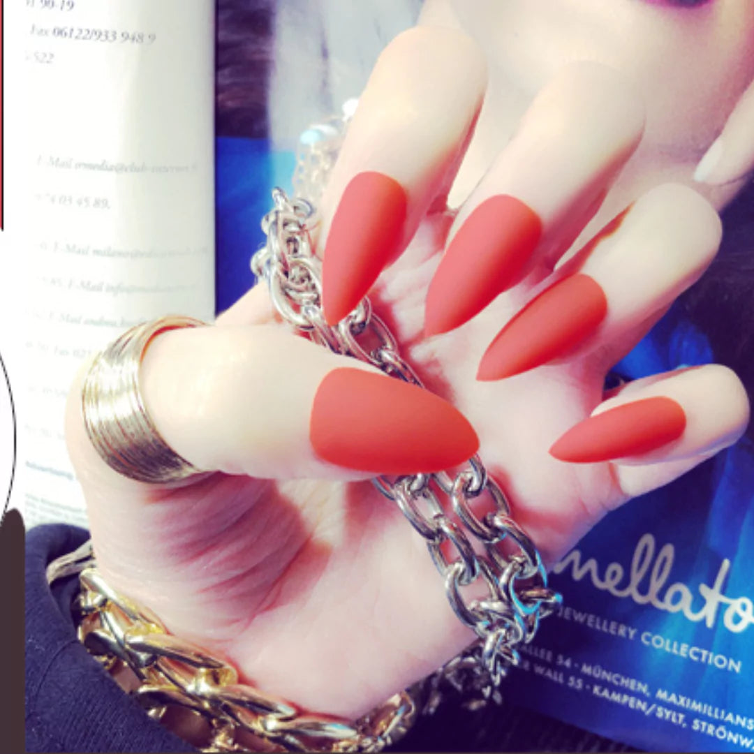 RED STILETTO MATTE NAILS