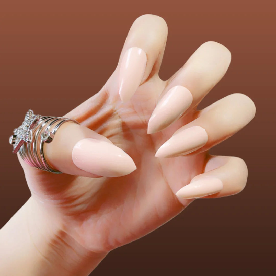 PEACH STILETTO GLOSSY NAILS