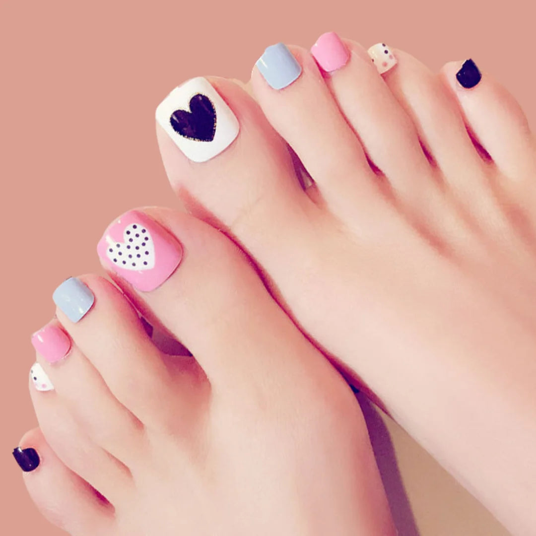 PINK HEART FOOT NAILS