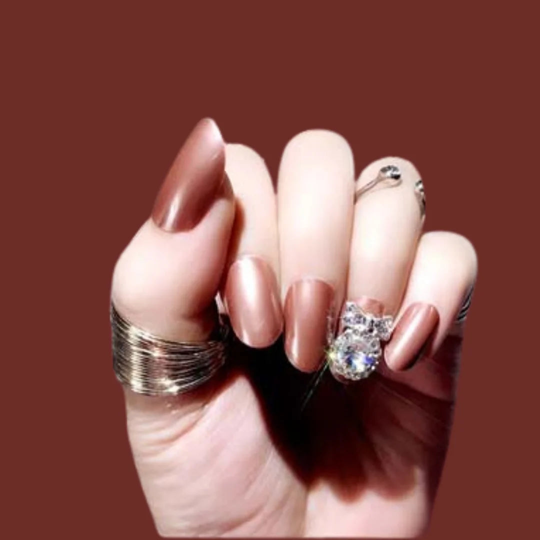 BROWN GEMSTONE BRIDAL NAILS