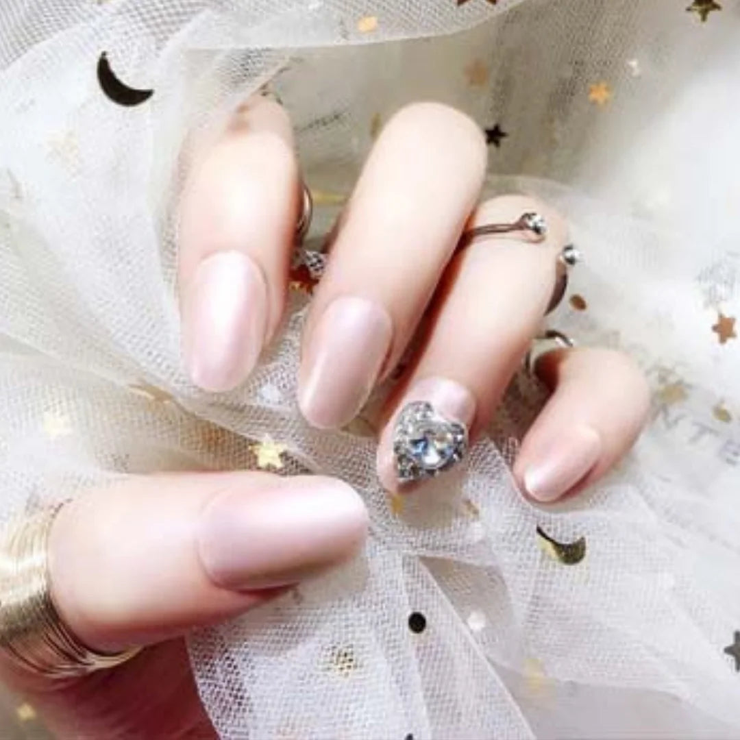 PEACH GEMSTONE BRIDAL NAILS