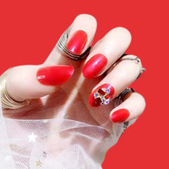 RED GEMSTONE BRIDAL NAILS