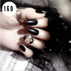 BLACK GEMSTONE BRIDAL NAILS