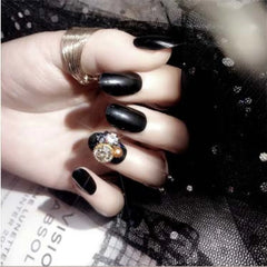 BLACK GEMSTONE BRIDAL NAILS