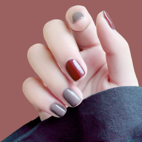 MAROON GRAY SHORT NAILS