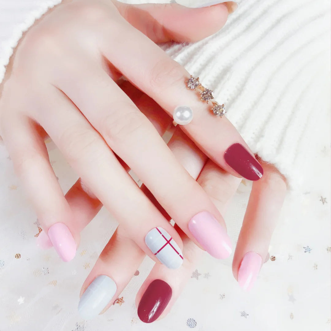 RED PINK ALMOND NAILS