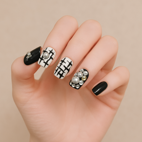 BLACK PEARL BRIDAL SHORT NAILS