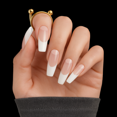 WHITE TIP FRENCH NUDE LONG NAILS