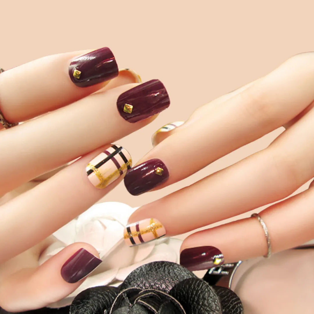 BROWN COFFEE GLITTER NAILS - R006