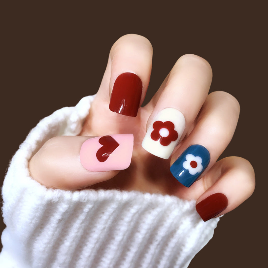 COLORFUL HEART AND FLOWER NAILS - R017