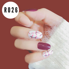 CHERRY MAROON WHITE AND PEACH NAILS  - R026