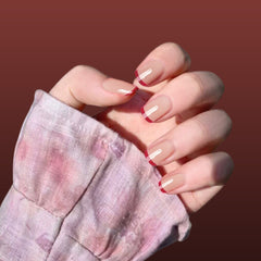 PEACH RED TIP FRENCH NAILS   - R034