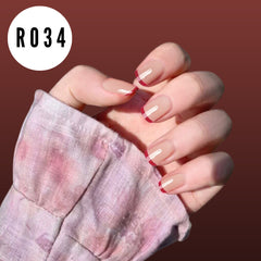 PEACH RED TIP FRENCH NAILS   - R034