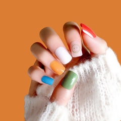 ORANGE HEART AND EMOJI NAILS  - R035