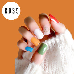 ORANGE HEART AND EMOJI NAILS  - R035