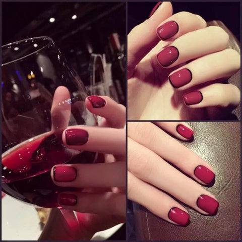 MAROON BLACK TIP FRENCH NAILS  - R044