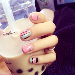 PINK AND BLACK NAILS  - R046