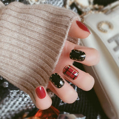 RED AND BLACK CHECK DOT NAILS  - R047