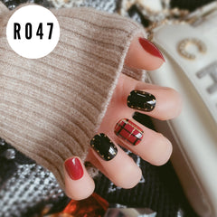 RED AND BLACK CHECK DOT NAILS  - R047