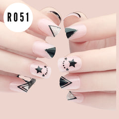 BLACK STAR AND GLITTER TRIANGLE NAILS - R051