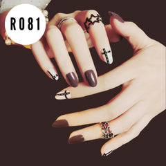 MAROON AND PEACH BLACK LINE NAILS - R081
