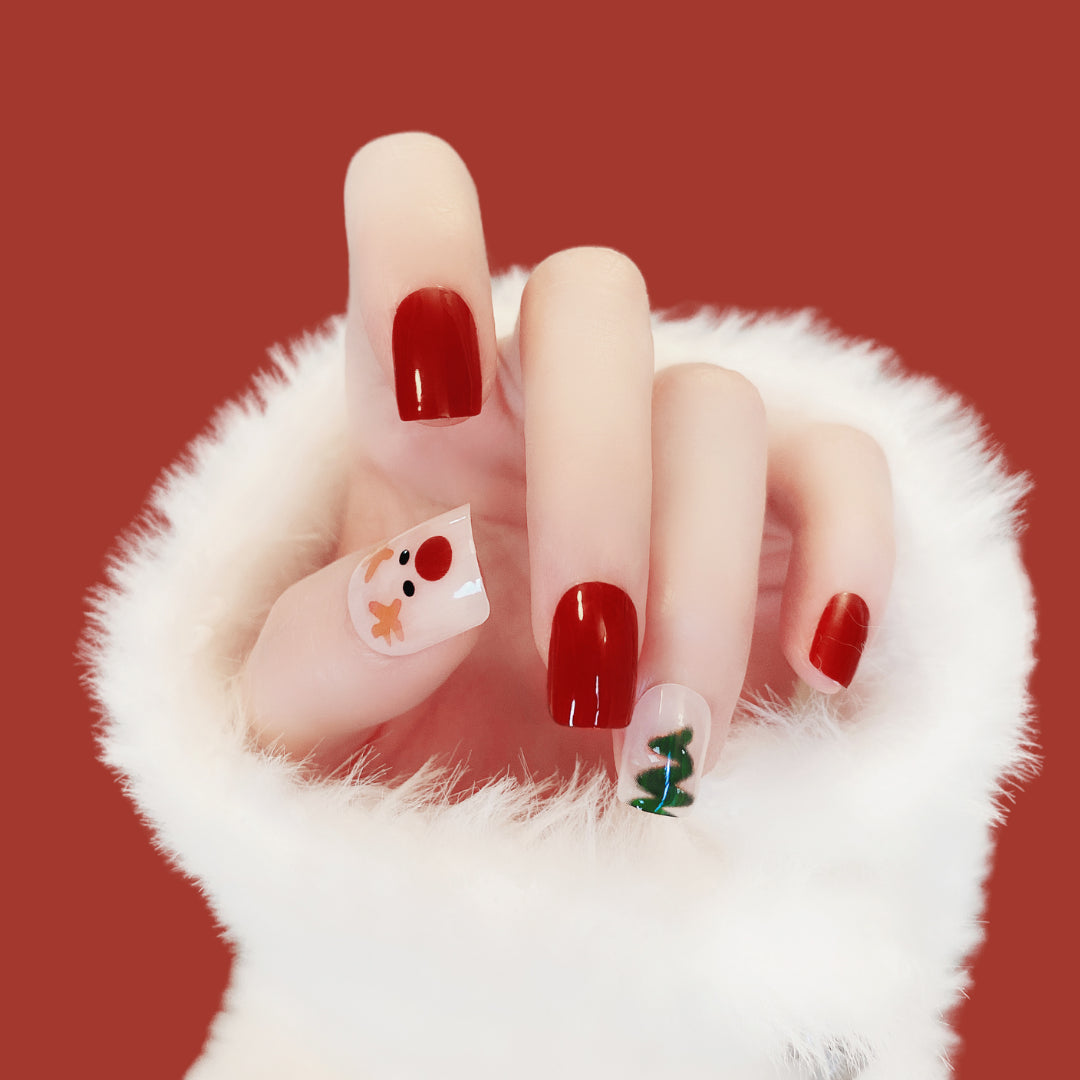 NUDE RED AND GREEN FACE NAILS - R098