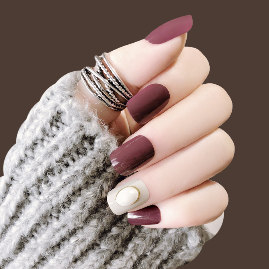 BROWN AND WHITE PEARL NAILS- R109