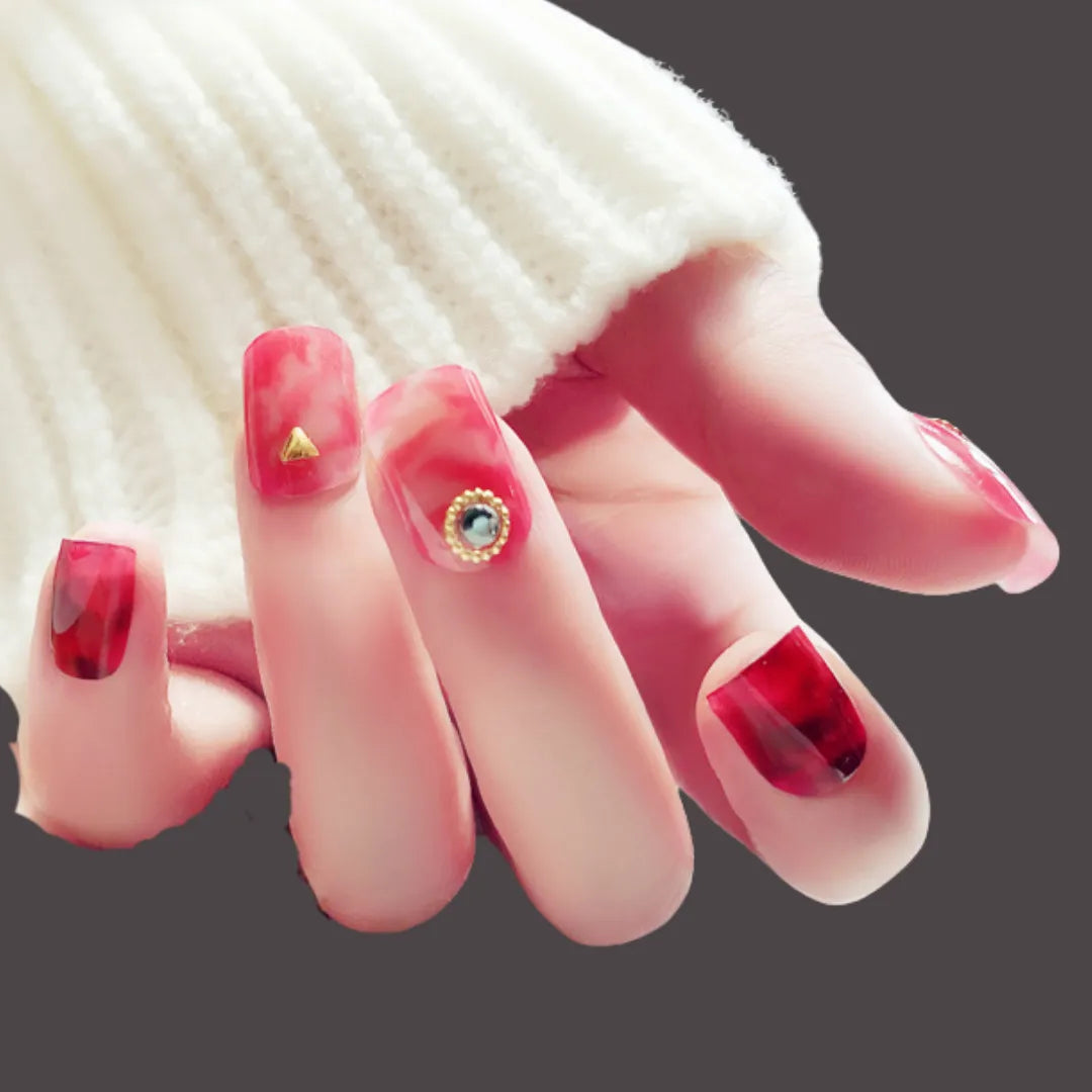 RED AND PINK PEARL NAILS - R066