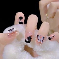 MIDNIGHT GARDEN FRENCH TIP NAILS