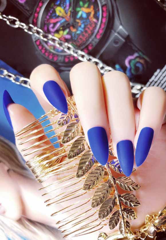BLUE STILETTO MATTE NAILS